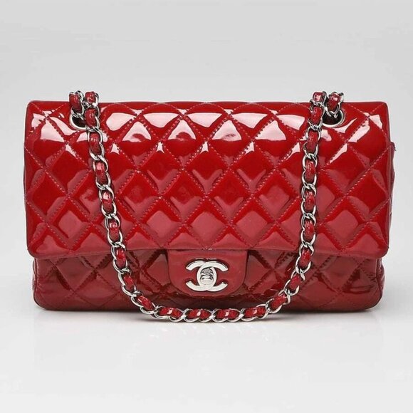Chanel Red Quilted Patent Leather Classic Medium Double Flap Bag - Picture 1 of 9